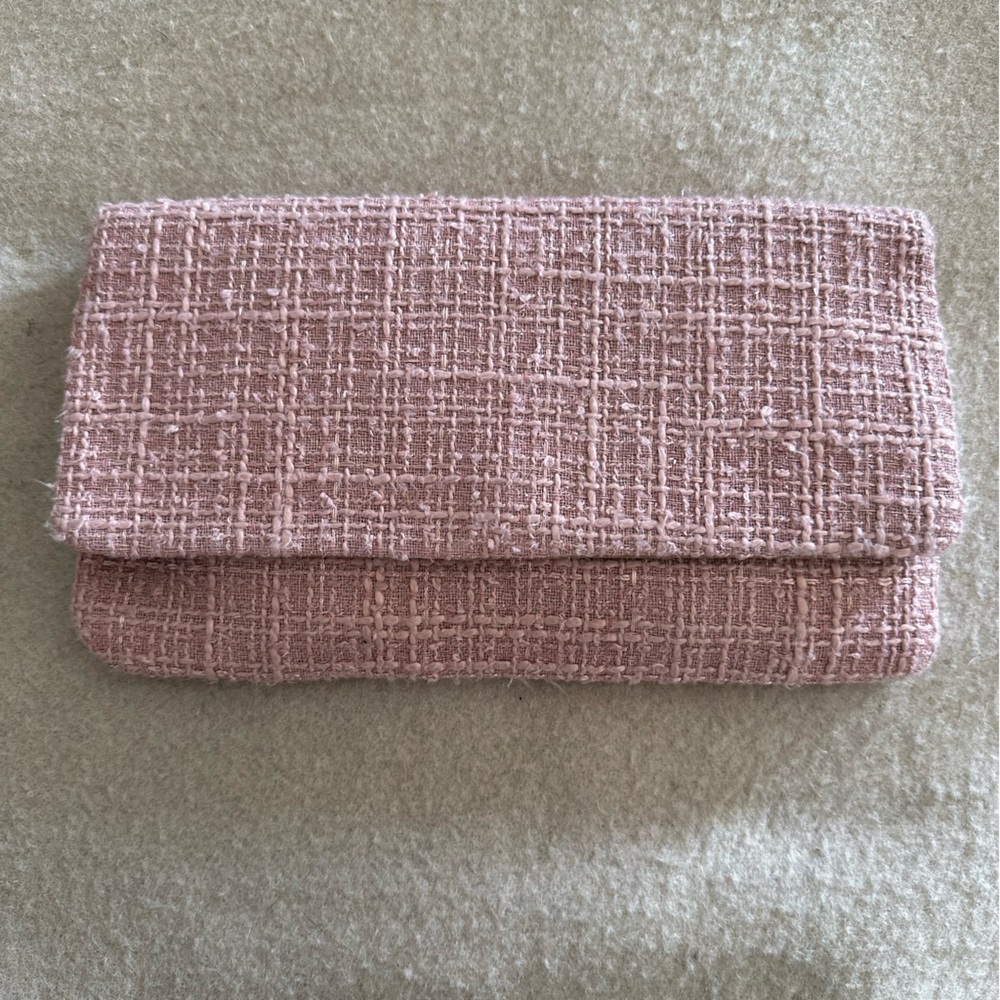 La Diva Pink Gold Tweed Convertible Crossbody Clutch Bag